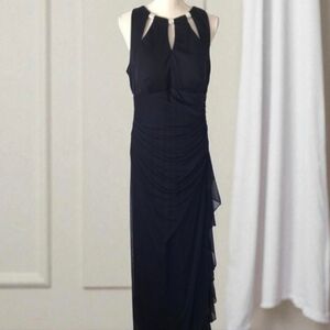 Betsy & Adam midnight blue evening long dress, rhinestones size 14